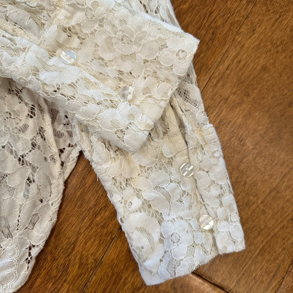 Anthropologie Calligraphie Lace Button Up Shirt Cream‎ Romantic Sheer Blouse M - Picture 7 of 12